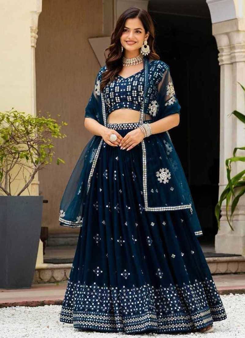 blue mirror work lehenga cholis et
