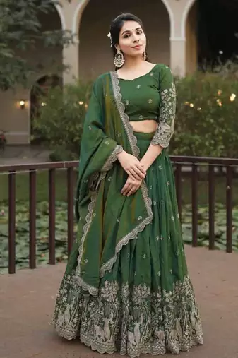green embroidered lehenga choli set
