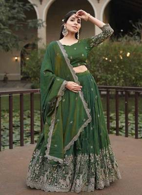 green embroidered lehenga choli set 1