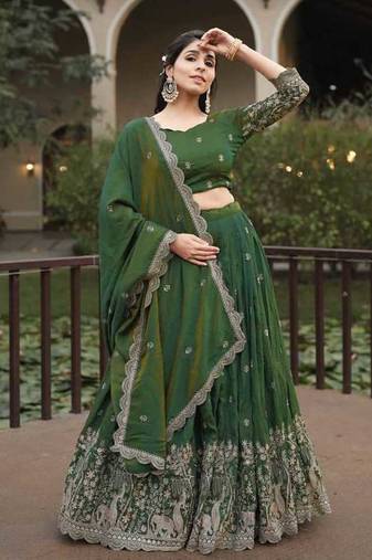 green embroidered lehenga choli set