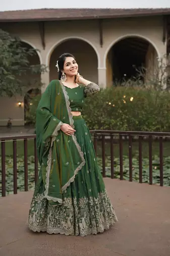 green embroidered lehenga choli set