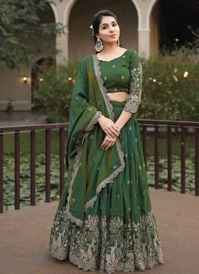 green embroidered lehenga choli set 4