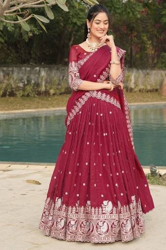 burgandy embroidered lehenga choli set