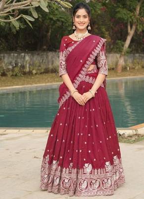 burgandy embroidered lehenga choli set 2