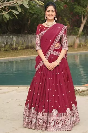 burgandy embroidered lehenga choli set