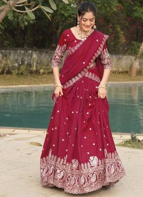 burgandy embroidered lehenga choli set 3