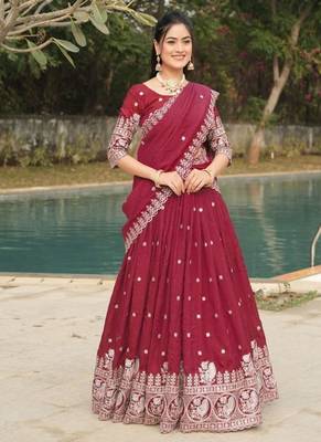 burgandy embroidered lehenga choli set 4