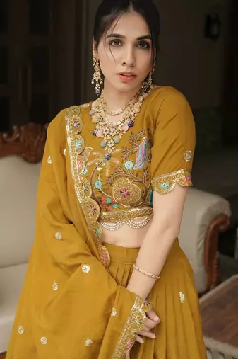 yellow designer lehenga choli set