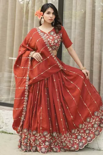 bridal brown lehenga choli set.