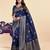 Neavy blue soft silk blend banarasi jacuard work designer party wear saree with unstitched blouse piece