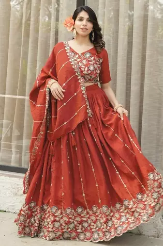 bridal brown lehenga choli set.