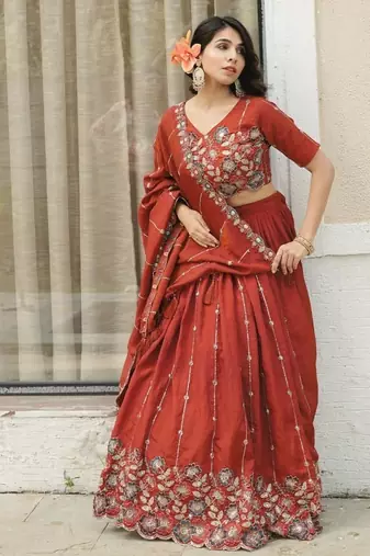bridal brown lehenga choli set.