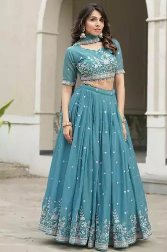 sky blue embroidered lehenga choli set