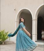 sky blue embroidered lehenga choli set