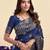 Neavy blue soft silk blend banarasi jacuard work designer party wear saree with unstitched blouse piece