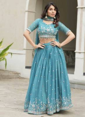 sky blue embroidered lehenga choli set 2
