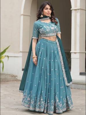 sky blue embroidered lehenga choli set 2