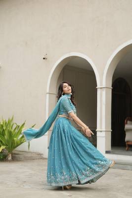 sky blue embroidered lehenga choli set 4