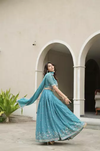 sky blue embroidered lehenga choli set
