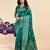 Teal green soft silk blend banarasi jacuard work designer party wear saree with unstitched blouse piece