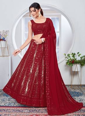 red festive lehenga choli set 1