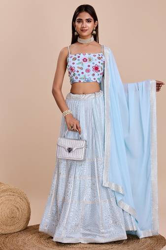 blue floral lehenga choli set 