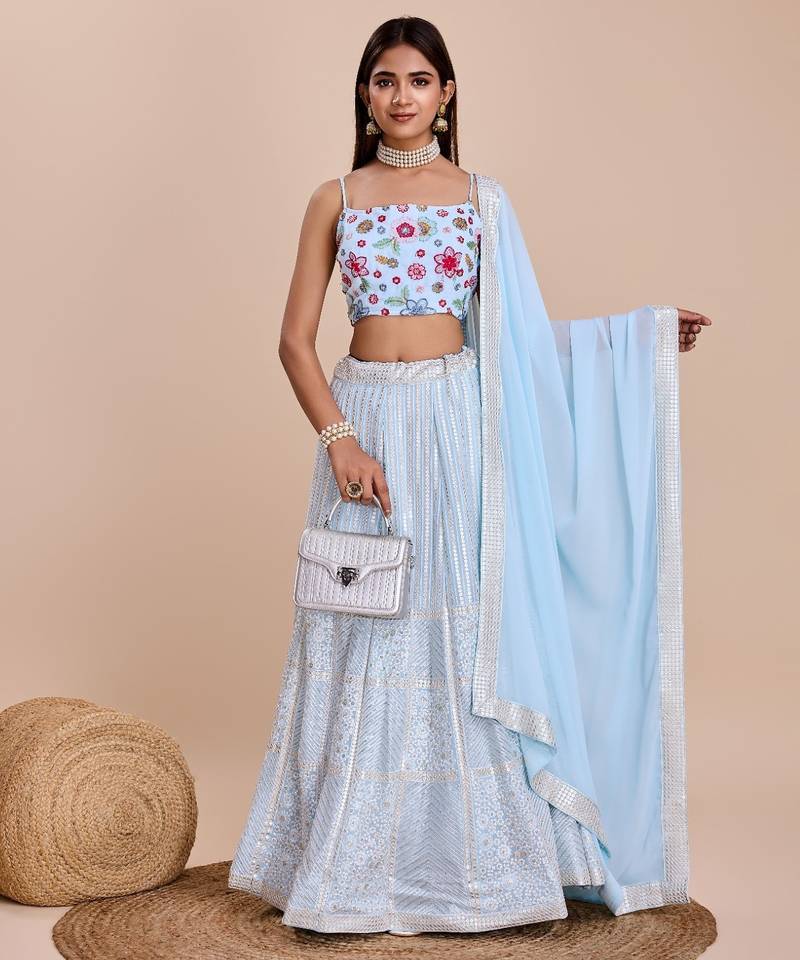blue floral lehenga choli set 