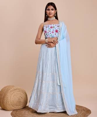 blue floral lehenga choli set  2
