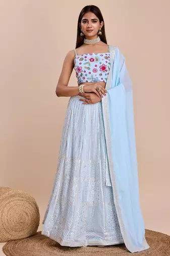 blue floral lehenga choli set 