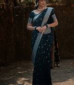 Black soft silk blend banarasi jacuard work designer party wear saree with unstitched blouse piece