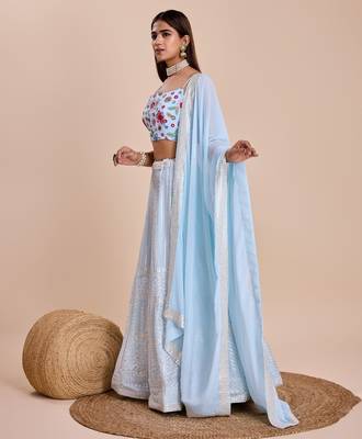blue floral lehenga choli set  3