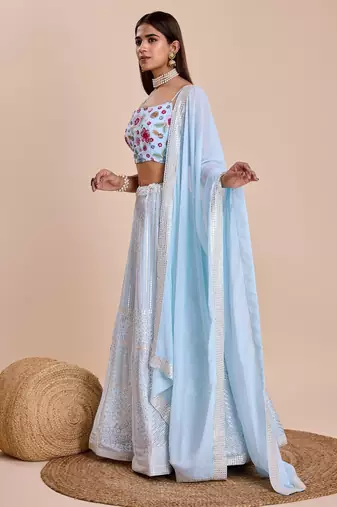 blue floral lehenga choli set 