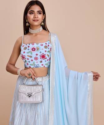 blue floral lehenga choli set  4