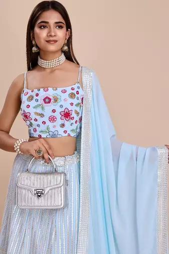 blue floral lehenga choli set 