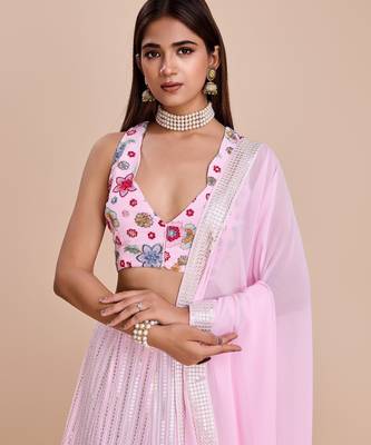 pink embroidered lehenga choli set  2