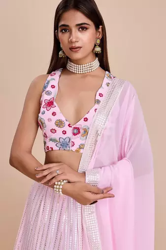 pink embroidered lehenga choli set 