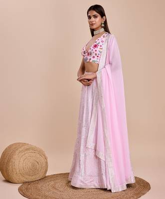 pink embroidered lehenga choli set  3