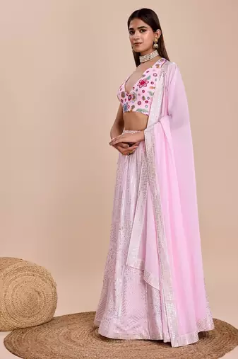 pink embroidered lehenga choli set 