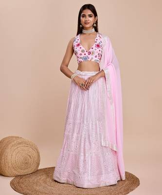 pink embroidered lehenga choli set  4