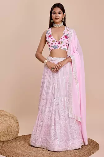 pink embroidered lehenga choli set 