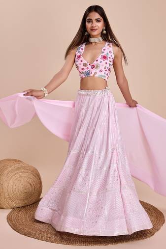 pink embroidered lehenga choli set 