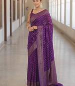 Purple soft silk blend banarasi jacuard work designer party wear saree with unstitched blouse piece