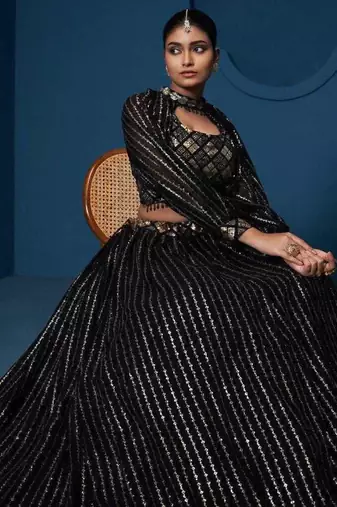 black designer party lehenga choli 