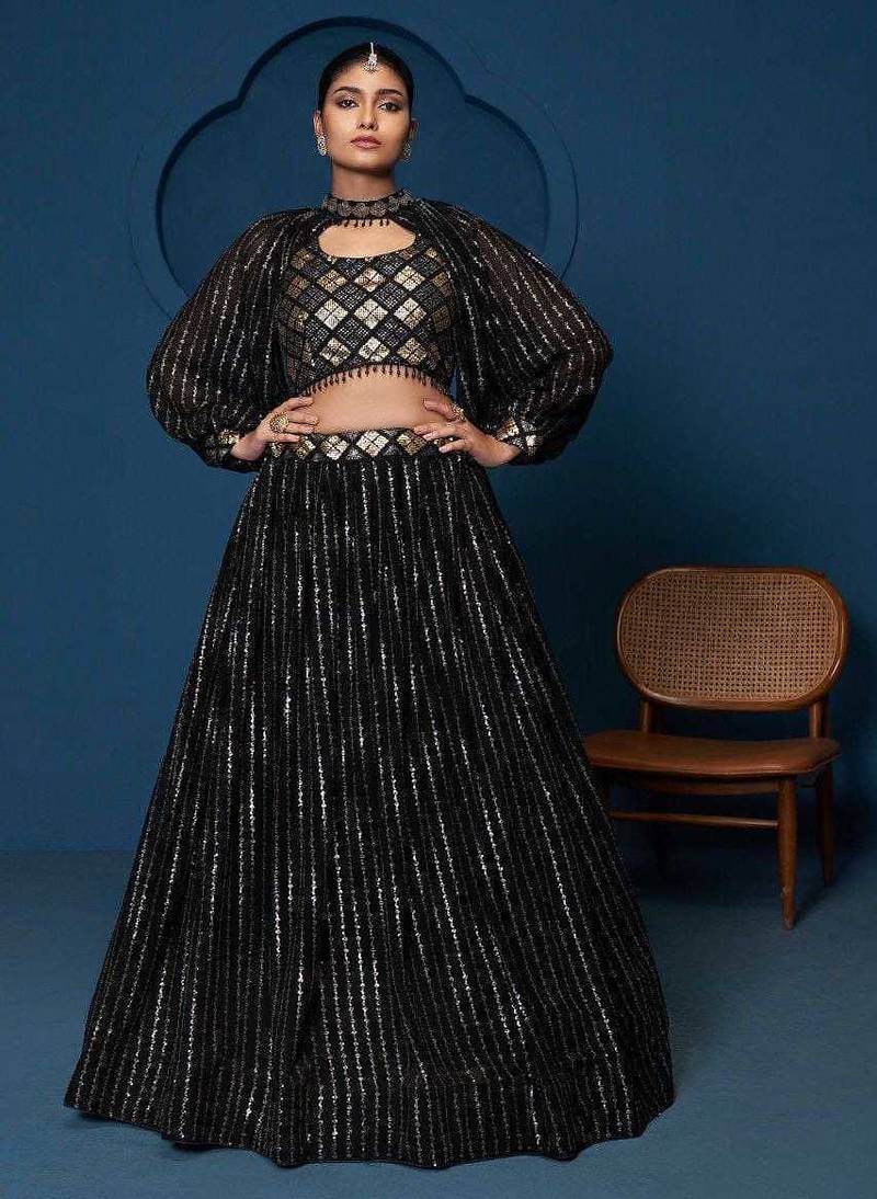 black designer party lehenga choli 