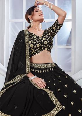 black and gold traditional lehenga choli set 2