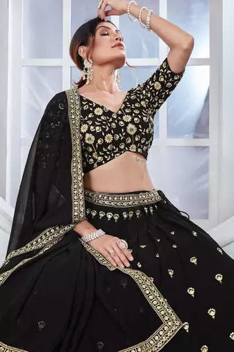 black and gold traditional lehenga choli set