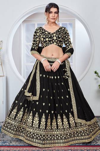 black and gold traditional lehenga choli set