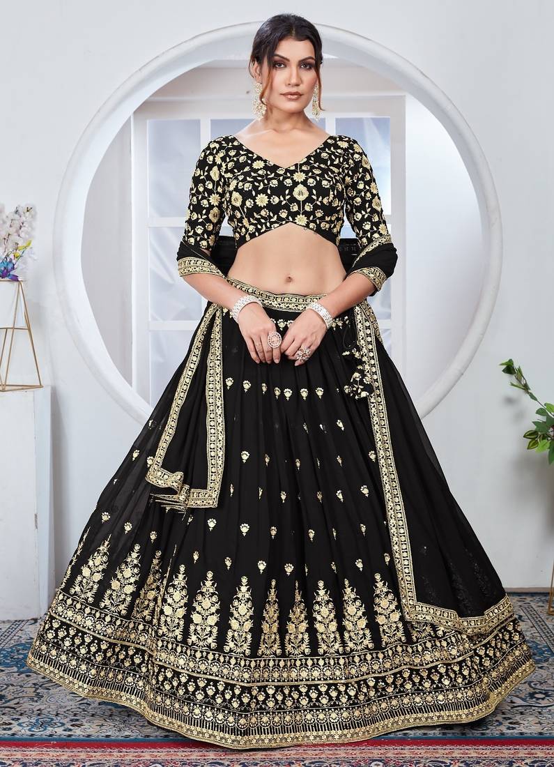 black and gold traditional lehenga choli set