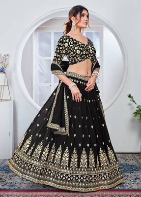 black and gold traditional lehenga choli set 3