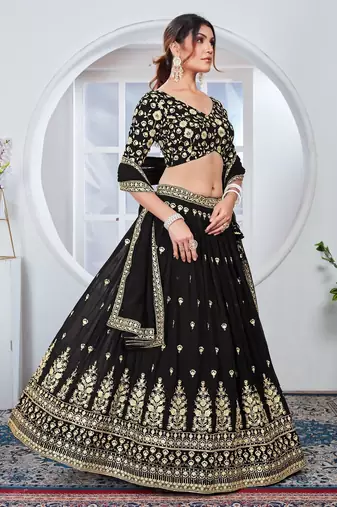 black and gold traditional lehenga choli set